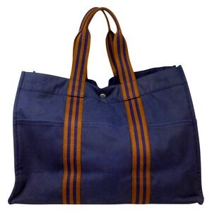 Hermes Navy Toile Canvas Tote GM - preloved